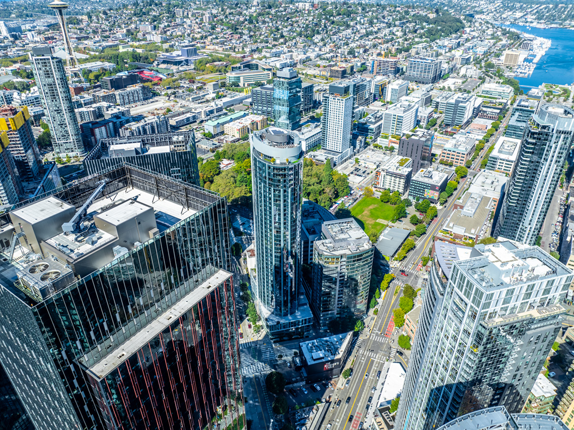 Aerial view of the McKenzie apartment building in Seattle.