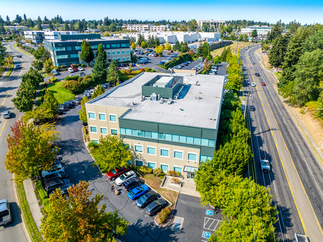 Aerial shot of the Allenmore Buildings.