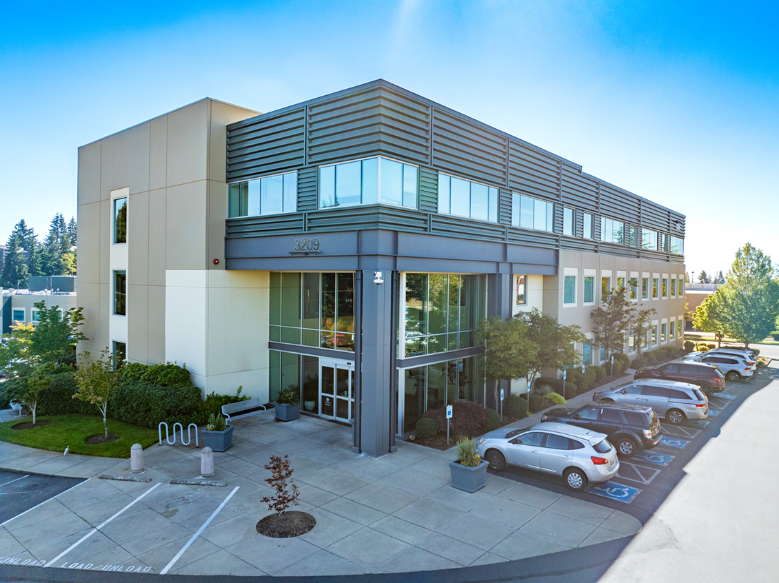 Exterior of the Allenmore Building on a sunny day.